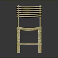 Natural Wooden Dining Chair With Striped Backrest And Simple Seat Design