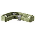 Stylish Velvet Sectional Sofas In Beige Green Purple With Pillows And Blankets