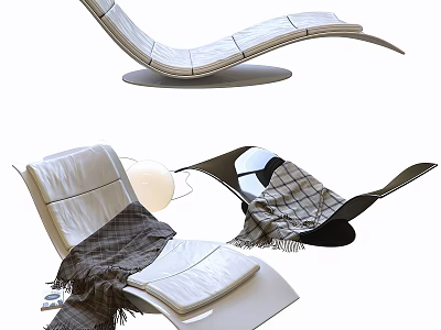 Modern Lounge Chair With Curved Base Leather Upholstery And Plaid Blanket 3d model