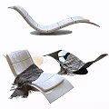 Modern Lounge Chair With Curved Base Leather Upholstery And Plaid Blanket