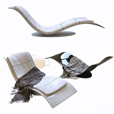 Modern Lounge Chair With Curved Base Leather Upholstery And Plaid Blanket 3d model