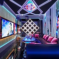 Modern KTV Interior Design With Neon Lights Large Screens And Comfortable Sofa