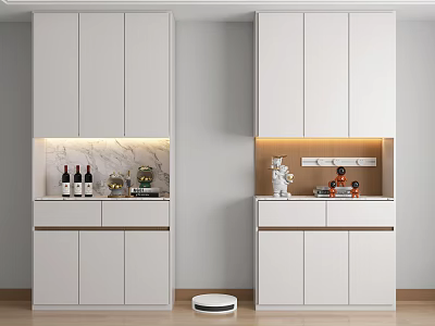 Modern Minimalist White Sideboard Cabinet With LED Lighting Marble Countertop And Decorative Items 3d model