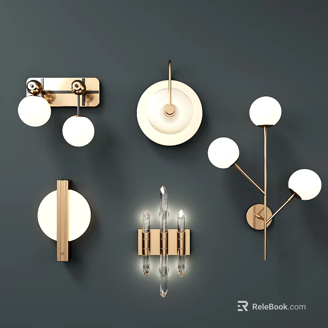 Modern Wall Sconces With Various Designs Metal Frames And Glass Shades 3d model