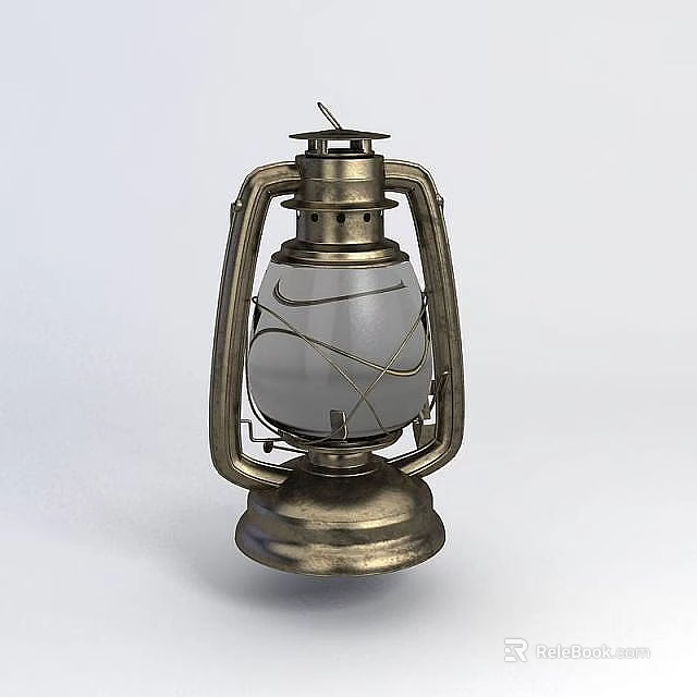 Technology Exhibition Hall Featuring Vintage Kerosene Lamp With Metal Frame And Glass Shade 3d model 