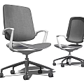 Modern Office Chair with Gray Cushion White Armrests and Black Base with Wheels