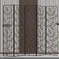 Modern Geometric Pattern Room Divider With Black Frame And Green Plant 3d model
