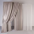 Elegant Beige Draped Curtains With Textured Fabric And White Sheer Curtains