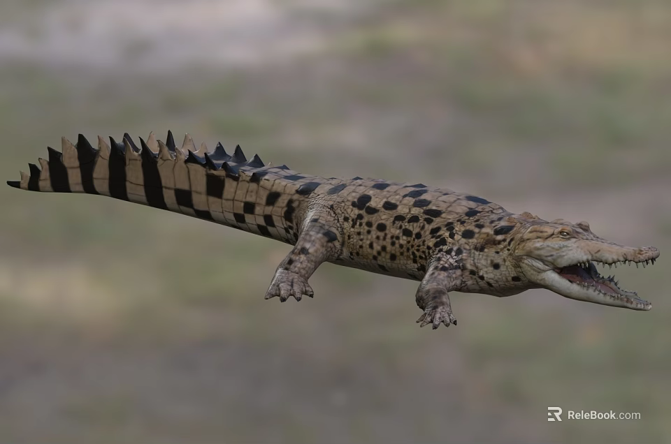 Large Spotted Crocodile with Open Mouth in Natural Aquatic Habitat Showing Scaly Body 3d model 