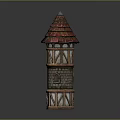 Traditional Tower With Pointed Red Roof Wooden Frames Stone Walls And Multi Level Design