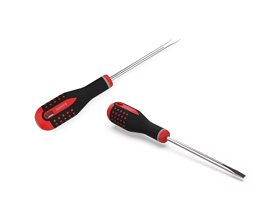 Screwdrivers with Black and Red Handles and Silver Metal Shafts Flathead and Phillips Head Design 3d model