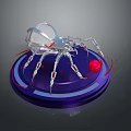 Futuristic Mechanical Spider Featuring Transparent Dome Head Metallic Legs On Blue Platform With Red Sphere