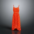 Stylish Red Long Dress With Orange Patterns Spaghetti Straps And Ruffled Hem