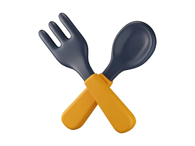 Colorful Kitchen Utensils Fork and Spoon with Yellow Handles and Dark Blue Heads Crossed Design 3d model