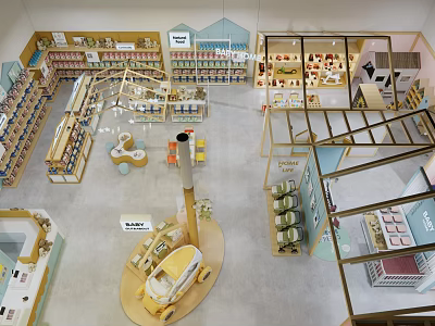 Modern Retail Store Interior With Organized Shelves Display Areas And Decorative Elements 3d model