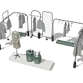 Clothing Racks With Hanging Garments Mirror And Green Display Cabinet In Store