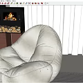 Modern Casual Sofa Set with Fireplace White Curtains Transparent Coffee Table and Gray Rug