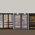 Commercial Refrigerators and Freezers Displaying Beverages Canned Goods Meat Fruits and Vegetables