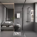 Modern Gray Bathroom Interior Design With Mirror Sink Toilet Shower And Tile Floor 3d model