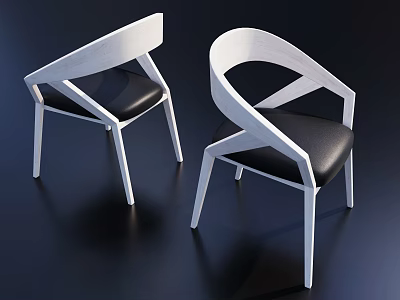 Modern Leisure Accent Chairs With White Frame And Black Leather Seat Design 3d model