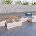 Modern Geometric Outdoor Landscape Seats Featuring Colorful Wooden Panels Concrete Wall And Trees