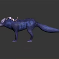 3D Model Of Mythical Blue Glowing Wolf Creature With Horns And White Headdress