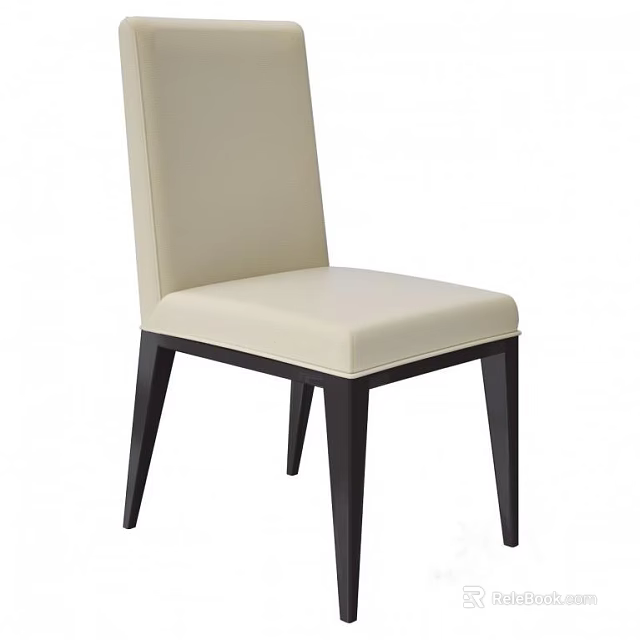Modern High Back Beige Leather Dining Chair With Dark Wood Legs 3d model 