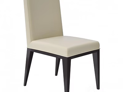 Modern High Back Beige Leather Dining Chair With Dark Wood Legs 3d model
