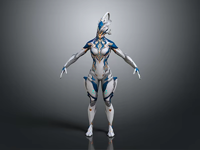Futuristic Sci Fi Female Game Character With Blue White Armor And Mechanical Design 3d model