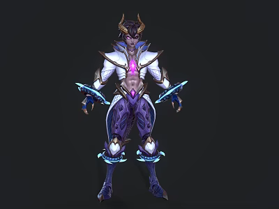 Fantasy Warrior Character and Mythical Creature with Armored Glowing Purple White Detailed Design 3d model