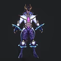 Fantasy Warrior Character and Mythical Creature with Armored Glowing Purple White Detailed Design