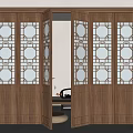 Chinese Style Wooden Screen Doors With Carved Patterns In Interior Space