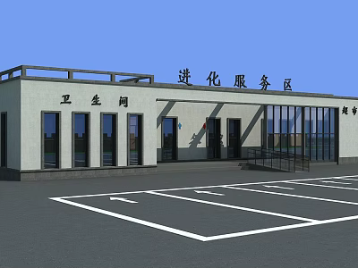 Evolution Service Area Building Exterior With Restrooms And Parking Lot 3d model