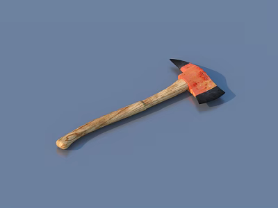 Durable Household Axe With Wooden Handle And Orange Head Featuring Black Edge 3d model