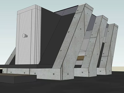 Modern Detached Villa With Slanted Concrete Columns And Geometric Design 3d model