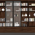 Modern Wooden Bookcase with Glass Doors Organized Books Decorative Vases And Drawers