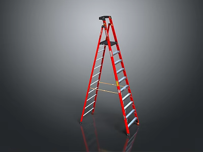 Red Aluminum Step Ladder With Sturdy Construction And Non Slip Rungs 3d model