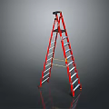 Red Aluminum Step Ladder With Sturdy Construction And Non Slip Rungs