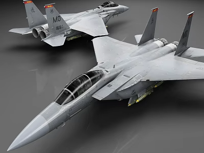 Twin Gray Military Fighter Jets With Tail Markings And Armaments 3d model