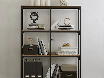 Modern Storage Display Shelf Black Metal Frame Holding Books Decorative Items File Boxes Candles 3d model