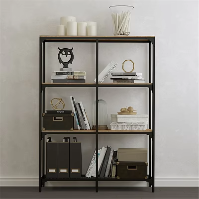 Modern Storage Display Shelf Black Metal Frame Holding Books Decorative Items File Boxes Candles 3d model