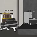 Stylish Luggage Display Featuring Stacked Suitcases On Cart And Standalone Designs