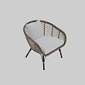 Rattan Single Sofa with White Cushion Backrest and Black Legs Design