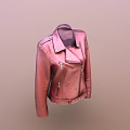 Red Leather Biker Jacket With Zipper Closure Lapel Collar And Pockets 3d model