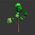 Abstract Low Poly Plant With Green Geometric Shapes And Orange Trunk
