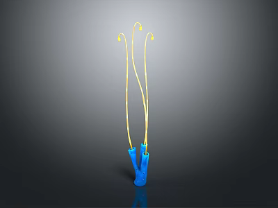 Blue Aquatic Animal With Long Yellow Slender Tentacles On Gray Background 3d model