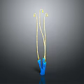 Blue Aquatic Animal With Long Yellow Slender Tentacles On Gray Background