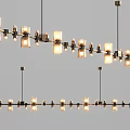 Modern Linear Chandelier Design With Multiple Light Bulbs And Metal Frame 3d model
