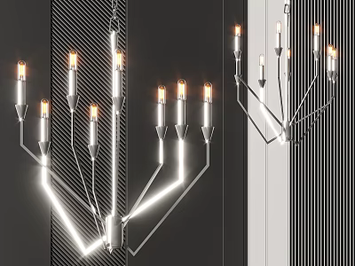 Modern Chandelier With Geometric Metallic Arms And Illuminated Glowing Effect For Interior Design 3d model