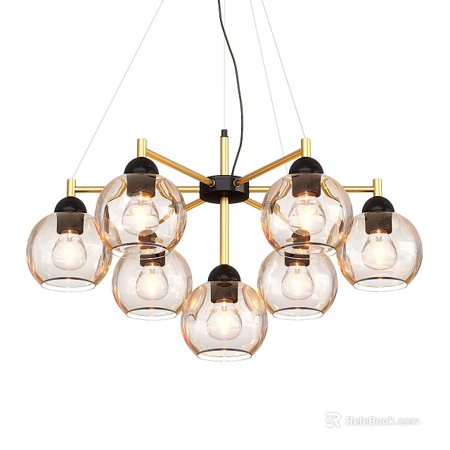 Modern Pendant Light With Multiple Glass Globe Shades And Metal Frame Design 3d model 